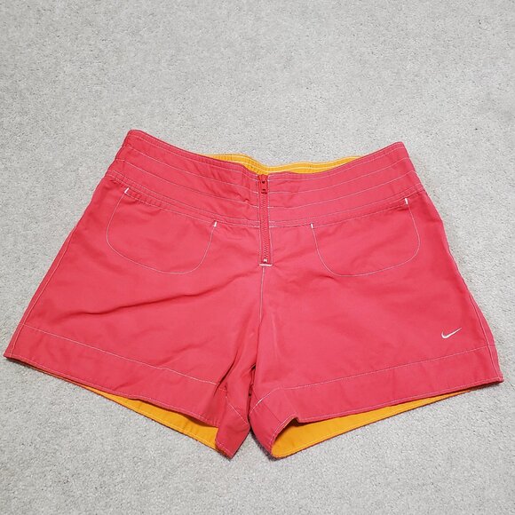NIKE Vintage Zip Front Swim Board Shorts 4" Unlined Pink Orange Women's Small - Picture 1 of 12